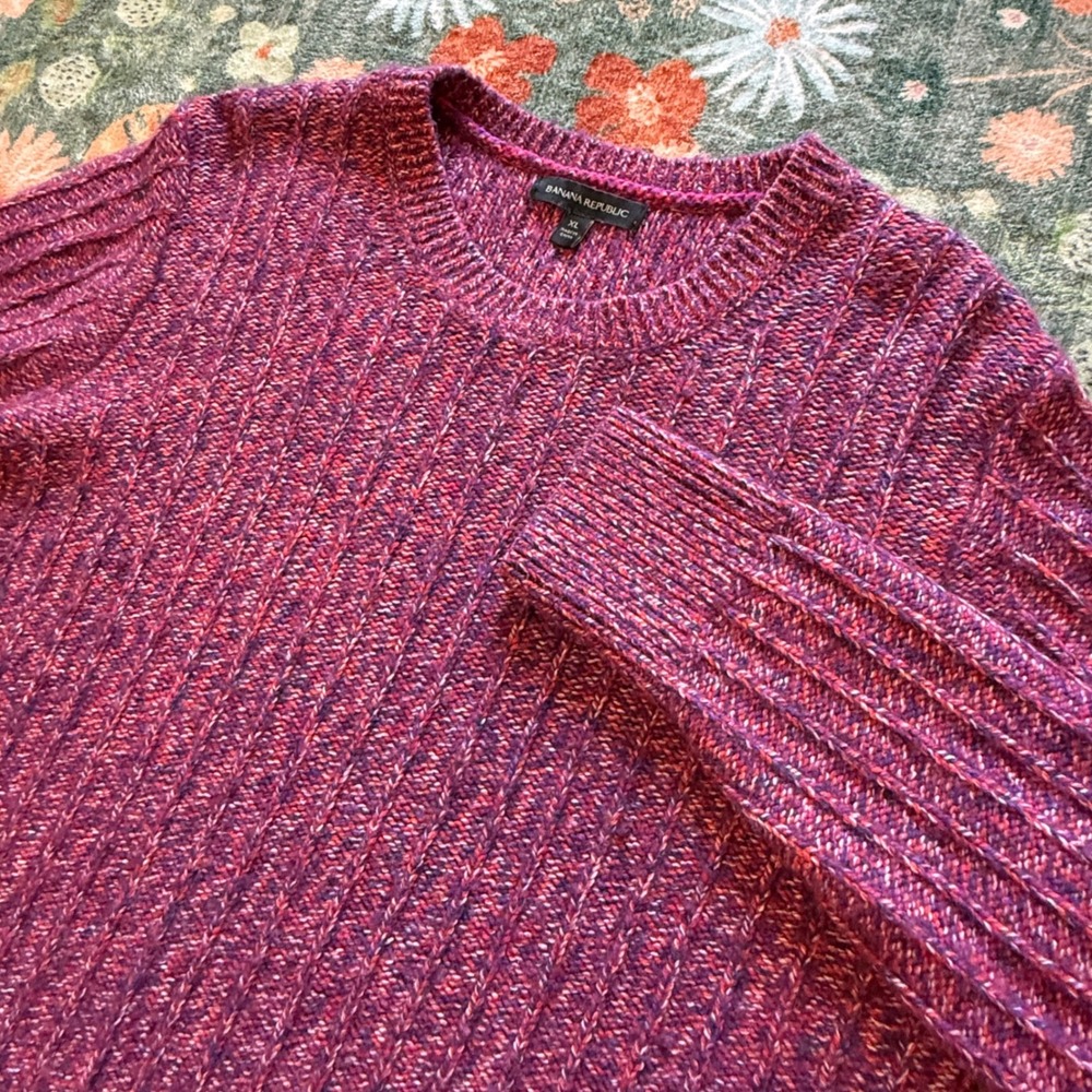 Banana Republic Wool Cashmere‎ Blend Marled Ribbed Sweater Pink Purple XL
